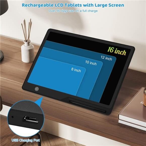 LCD Writing Tablet,16Inch Colorful Screen Rechargeable Doodle Board Toddler Toys - Picture 2 of 8